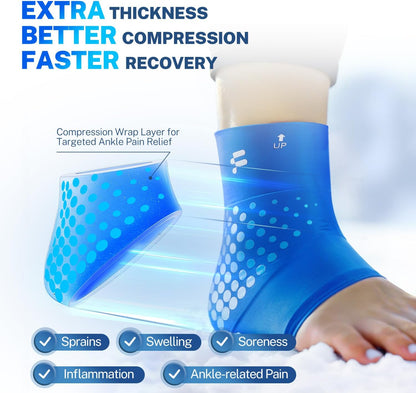 Ankle Ice Pack Wrap, Long-Lasting Cold Compression for Ankle Recovery | Thickened Gel, Stays Cold Longer, Soft After Freezing, Full Wrap Cooling, Reusable Cold & Hot Therapy, Easy to Slip On