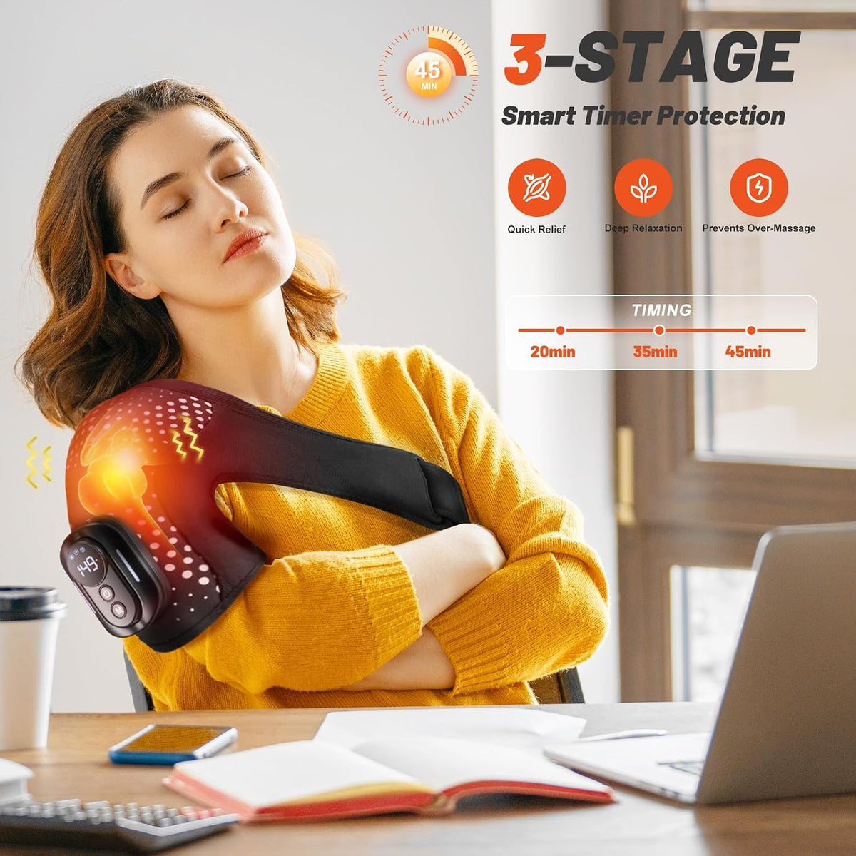 Cordless Shoulder Massager with Heat and Vibration, 3 Heat & 3 Vibration
