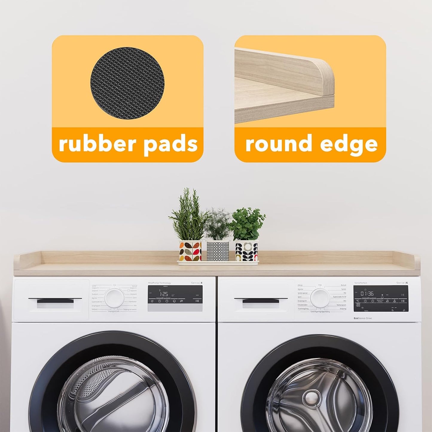 SpaceAid Washer Dryer Countertop, Laundry Wood Shelf Topper with Edge, 54" Width x 27.5" Depth Cover Guard Organizer for Washer and Dryer Laundry Hamper Counter Storage Organization (Black)