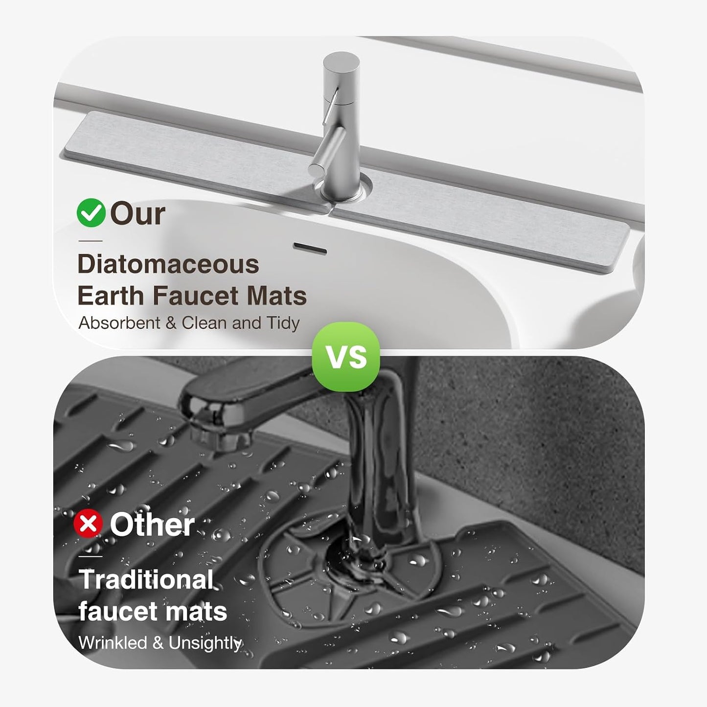 Premium Stone Faucet Mat for Kitchen Sink, 30" x 4" White | Quick Drying & Water Absorbent, Sink Splash Guard Tray for Prevents Moisture Buildup