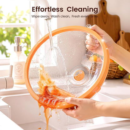 Microwave Splatter Cover for Food with Water Steamer 12inch, Food-Grade | Microwave Splatter Guard, BPA-Free, Microwave-Safe, Rotating Vent, Anti-Scald Handle, with Silicone Trivet and Gap Brush