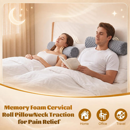 2 Pcs Cylindrical Cervical Neck Pillow for Pain Relief, Memory Foam 18" x 4" Round Pillow with Removable Washable Cover, Cylinder Bolster for Cervical Support, Sleeping, Travel, Home, Office