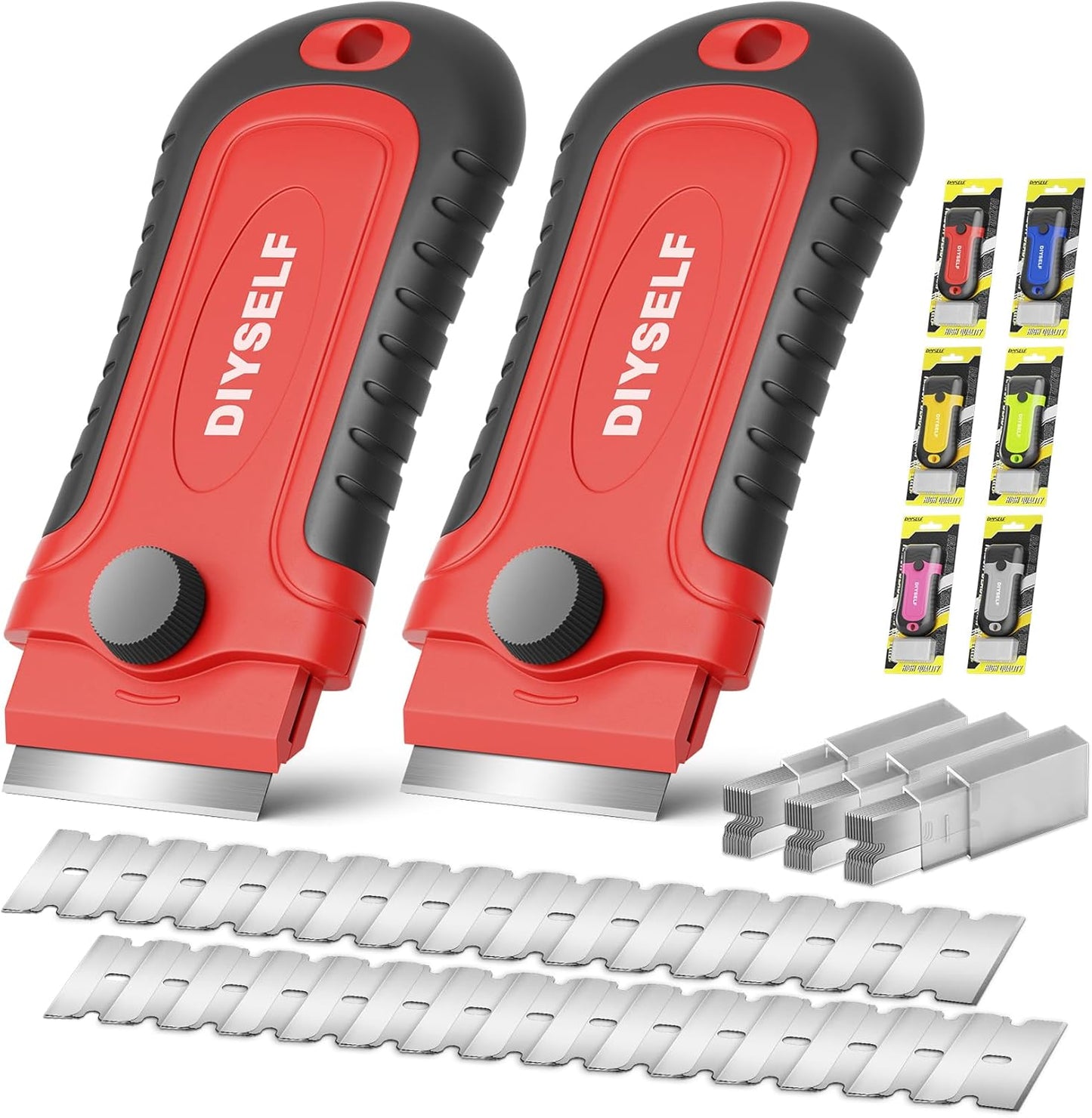 DIYSELF 1 Pack Razor Blade Scraper with 15 Extra Blades, Scraper Tool for Cleaning Window, Paint, Cooktop, Oven, Glass Stove Top Scraper, Razor Scraper with Buit-In Blade Storage | Razor Scraper for Cleaning Window, Paint, Cooktop, Oven, Glass Stove Top