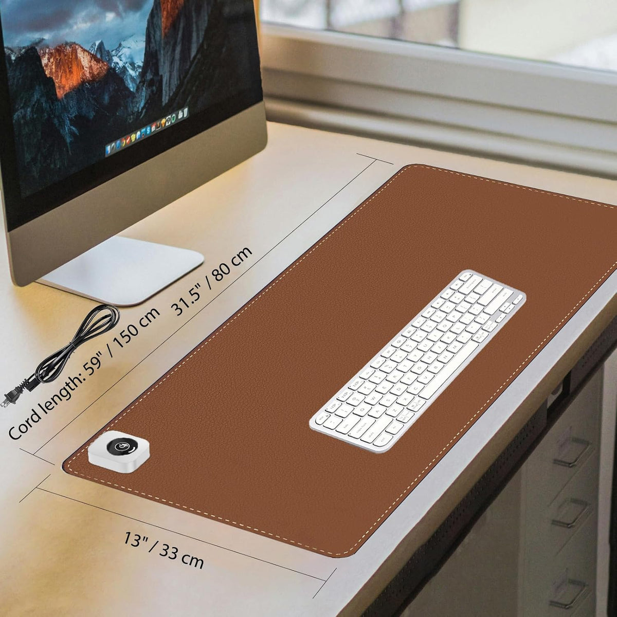 Heated Desk Pad Mouse Pad - Heated Desk Mat - Warm Desk Pad - 3 Levels Heating & 4 Hours Auto Shut-Off, PU Leather Mouse Pad - 31.5 x 13 inch(Dull Black)