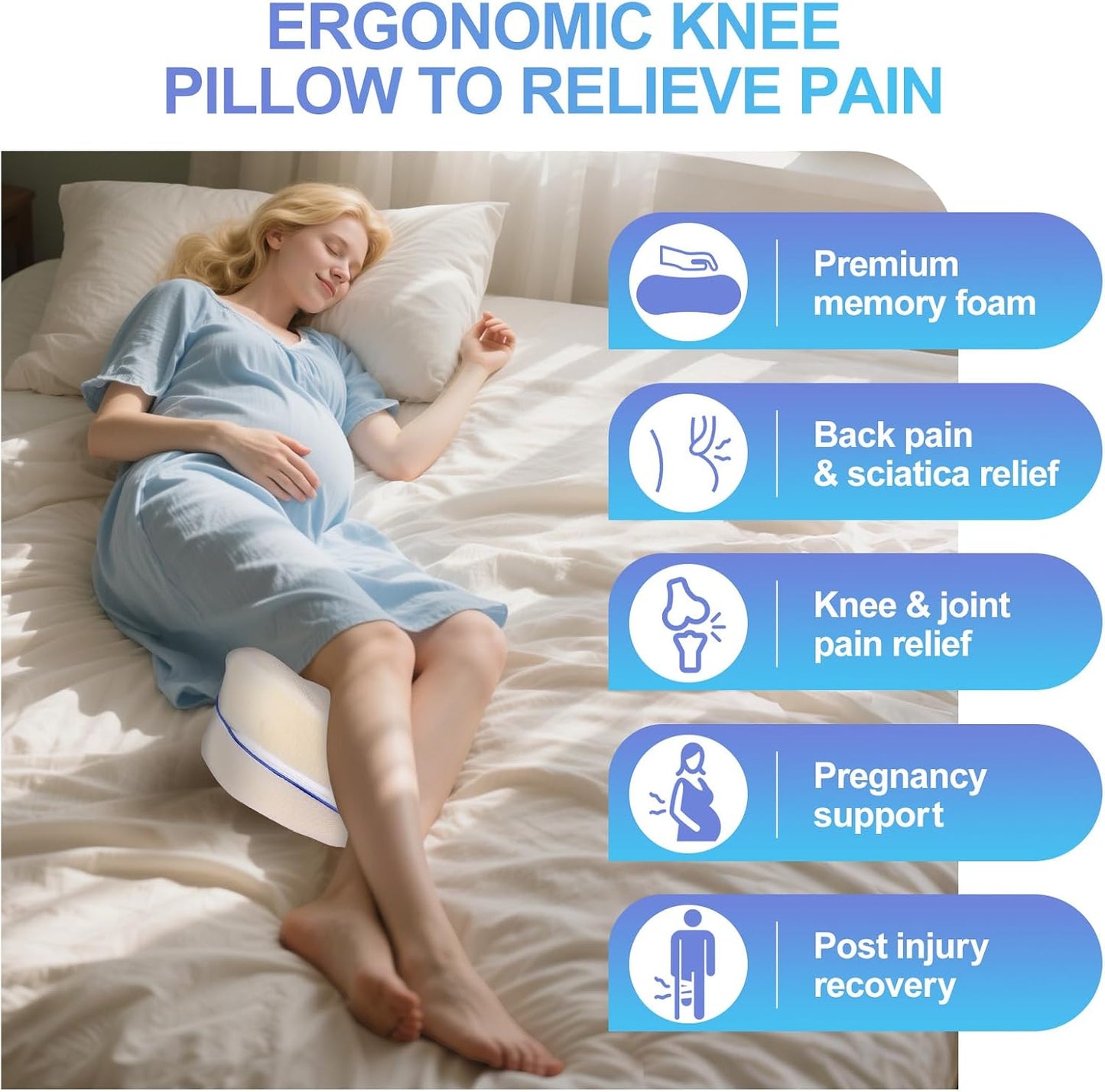 Knee Pillow for Side Sleepers for Back Pain,Leg Pillow for Side Sleepers, Memory Foam Cushion Knee Support Pillows,Pain Relief, Pregnancy Travel Pillow with Extra Washable Cover