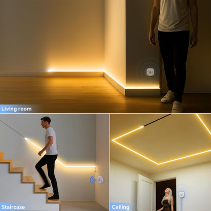 Motion Sensor LED Strip Light Kit 16.4Ft Running Water Flowing | LED Strip Lights Cut&Dimmable, 3000K 24V Motion Activated Flexible Horse Race Tape Light for Room Stair Corridor