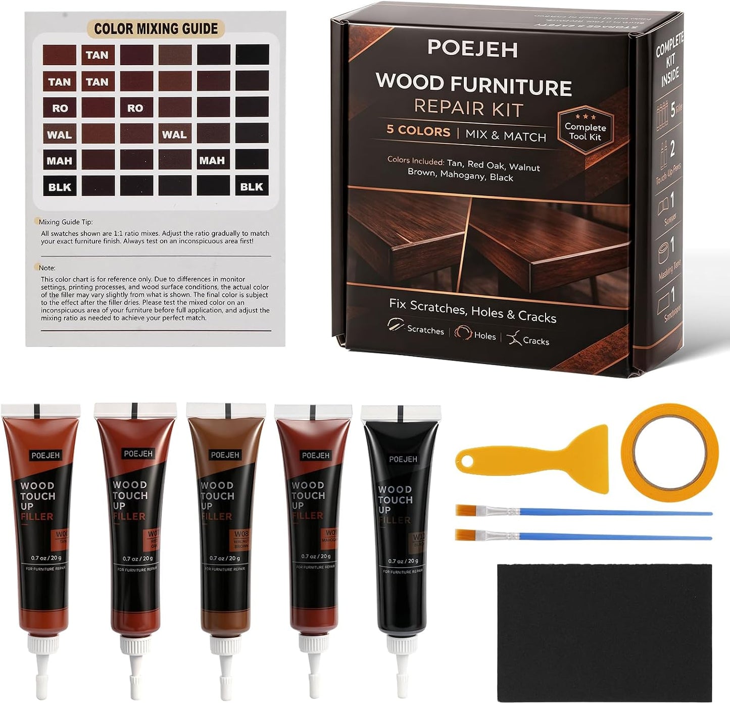 10 Color Wood Repair Kit Blendable Anti-Crack Furniture Restore Set | Full Tool & Color Chart, Strong Adhesion, Repairs Floor Cabinet Wood Surfaces, Practical Housewarming DIY Gift Kit