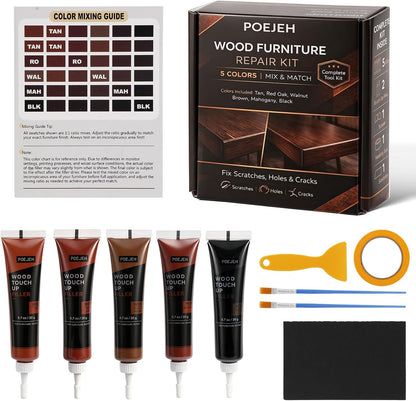 10 Color Wood Repair Kit Blendable Anti-Crack Furniture Restore Set | Full Tool & Color Chart, Strong Adhesion, Repairs Floor Cabinet Wood Surfaces, Practical Housewarming DIY Gift Kit