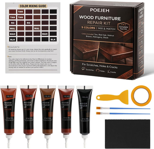 10 Color Wood Repair Kit Blendable Anti-Crack Furniture Restore Set | Full Tool & Color Chart, Strong Adhesion, Repairs Floor Cabinet Wood Surfaces, Practical Housewarming DIY Gift Kit