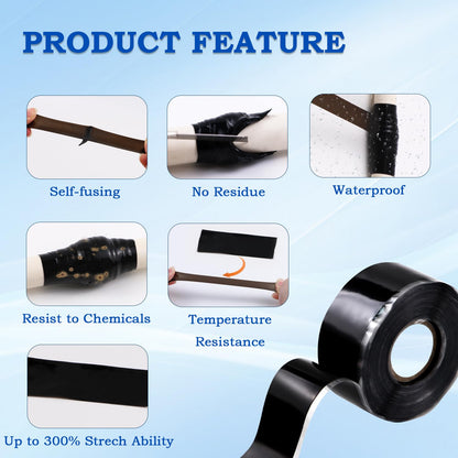 Self Fusing Silicone Tape 1''x16.4 FT Waterproof Self-Amalgamating Repair Tape for Plumbing, Hose, Pipeline & Electrical Cable Winding Emergency Leak Seal for Hot Cold Pipes (0.5mm Thickness)