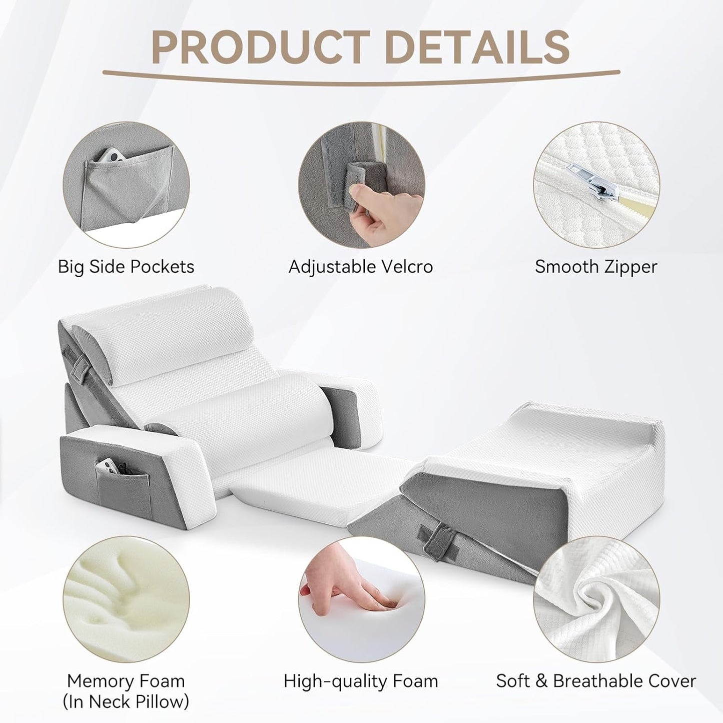 Yojoker Leg Elevation Pillows for Swelling, Memory Foam Wedge Pillow for Legs Blood Circulation, Leg Elevation Pillows for After Surgery, Knee Wedge Pillow for Sleeping Back Hip Ankles Relief