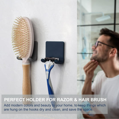 VANZAVANZU Razor Shaver Holder for Shower Wall Adhesive Hooks for Hanging, Bathroom Silicone Waterproof Shower Hooks Hair Brush Holder for Towel (2 Pack-White)