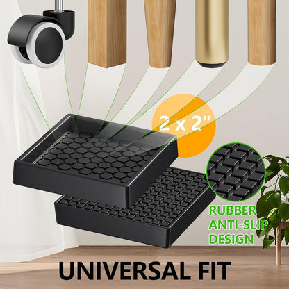 Non Slip Furniture Pads for Hardwood Floors - 12PCS 2" Caster Cups, Round | Furniture Stoppers to Prevent Sliding, Anti Slip Furniture Coasters Cup, Floor Protectors for Furniture Bed Couch Chair,Black