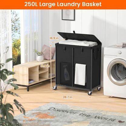 Laundry Hamper with Wheels, 150L Rolling Laundry Basket with Bag & Handles | Sturdy Metal Frame | Removable Bag | Large & Tall Dirty Clothes Hampers for Laundry Room, Bedroom, Dorm, Bathroom-Black