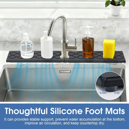 24 Inch Kitchen Sink Splash Guard, Sink Splash Guard Behind Faucet, Silicone Faucet Handle Drip Catcher Tray Mat for Kitchen, Bathroom Counter, Dark Gray, 23.6" x 4"