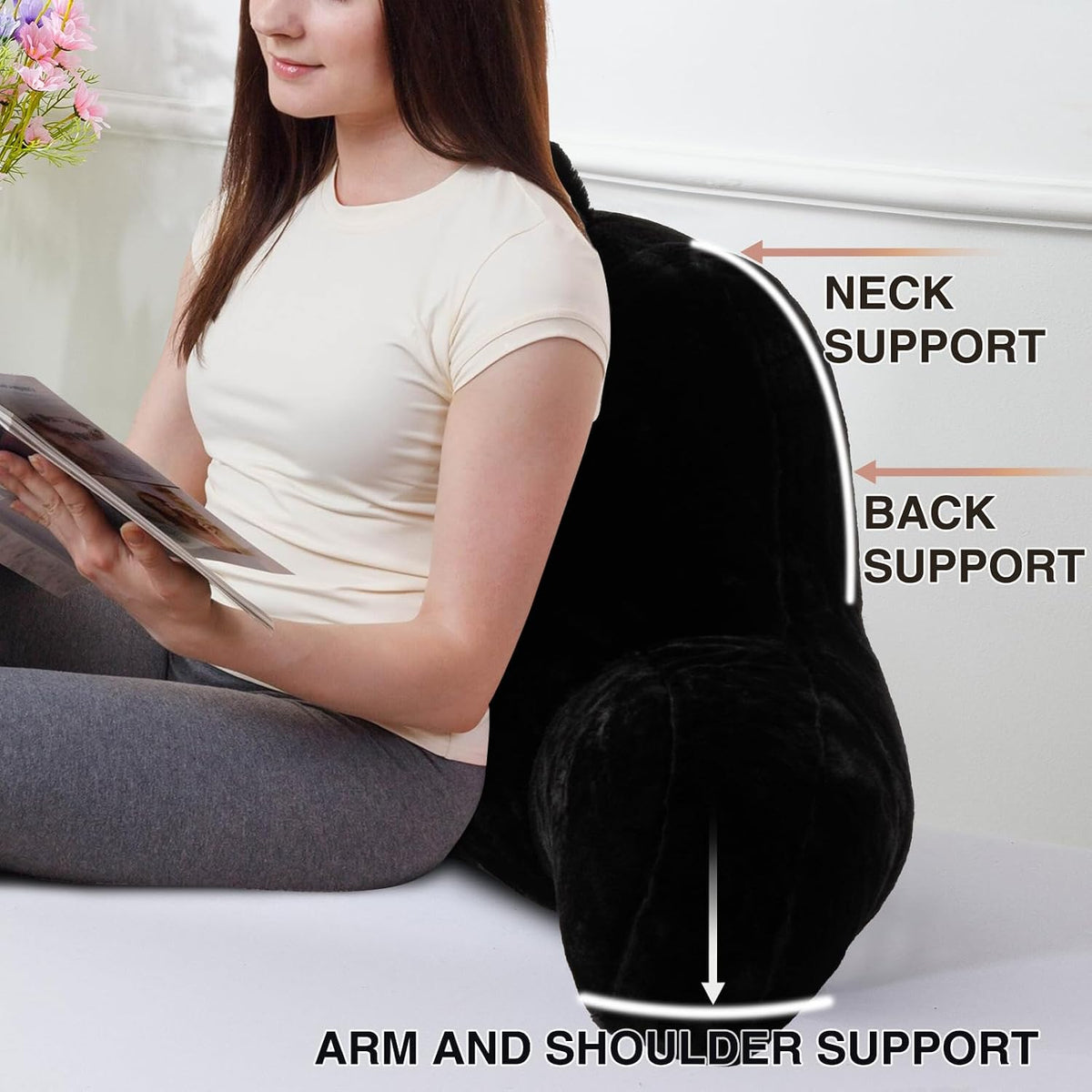 A Nice Night Ivory Reading Pillow, 18.5" Bed Wedge Pillows with Arms