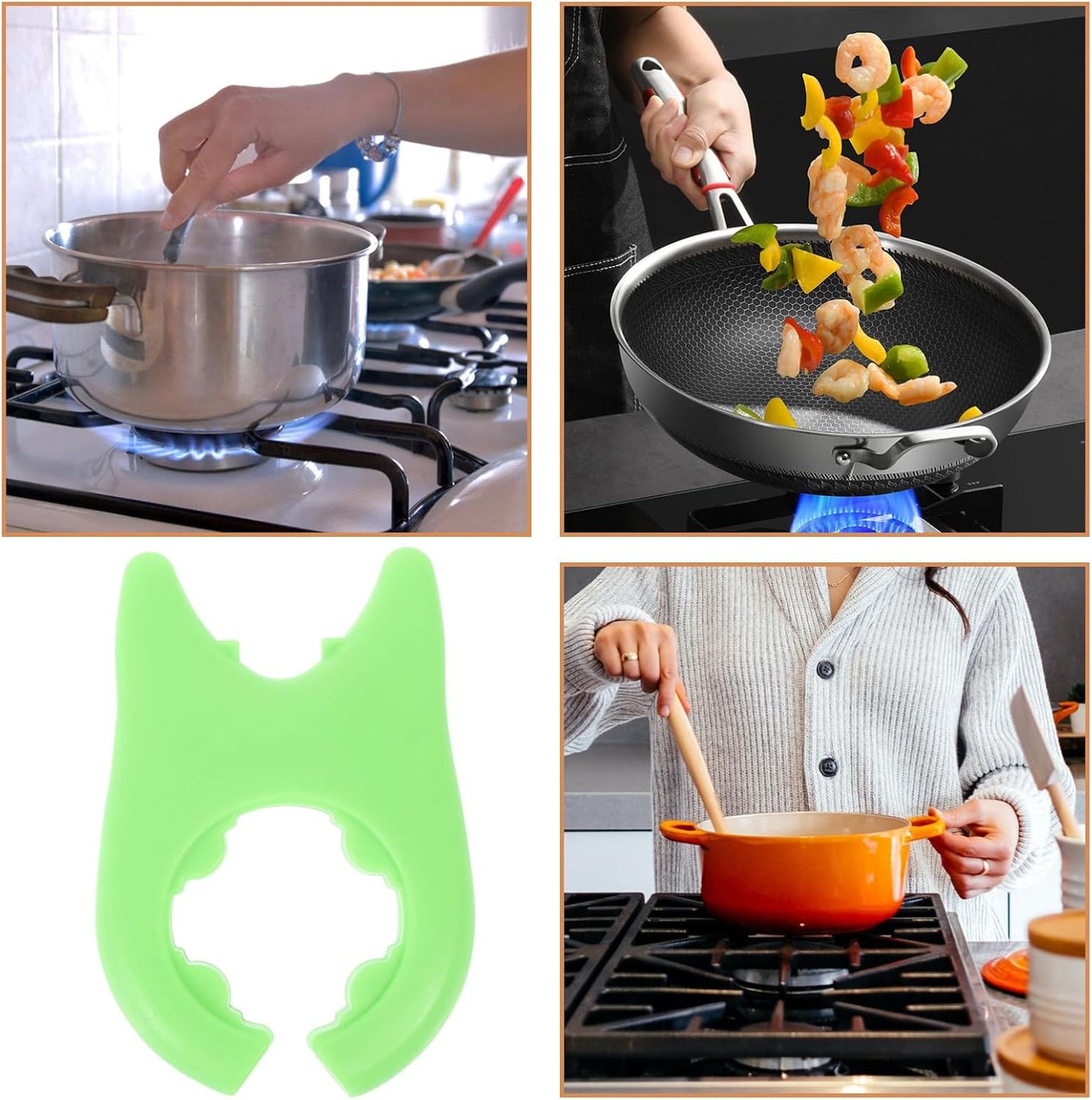 6pcs Silicone Pot Spoon Holder Set, Spill-proof Boil over Stopper and Steam Release Lid Lifters for Kitchen Cooking Helpers, Green Overflow Prevent Lifters for Stove Top Use