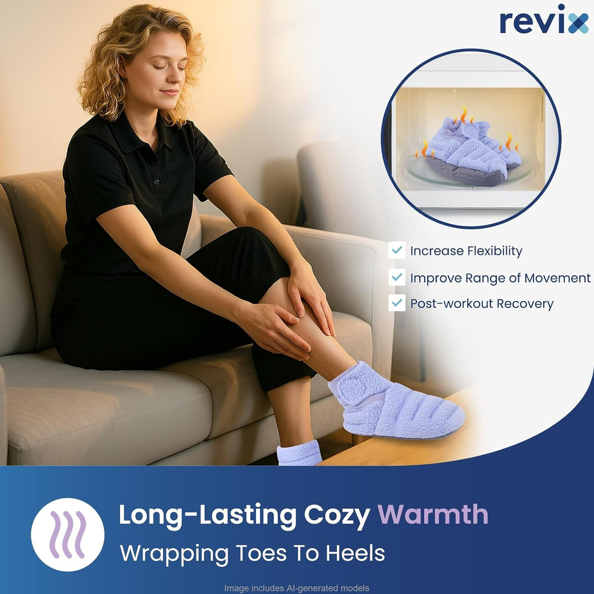 REVIX Microwavable Booties for Cold Feet, Heated Slippers, Navy S