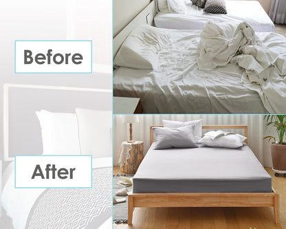 DS. DISTINCTIVE STYLE Sheet Straps 2 Pieces Mattress Sheet Holder Straps for Queen/King Size Bed Suspenders Twin XL Adjustable Elastic Bands and Corner Clips