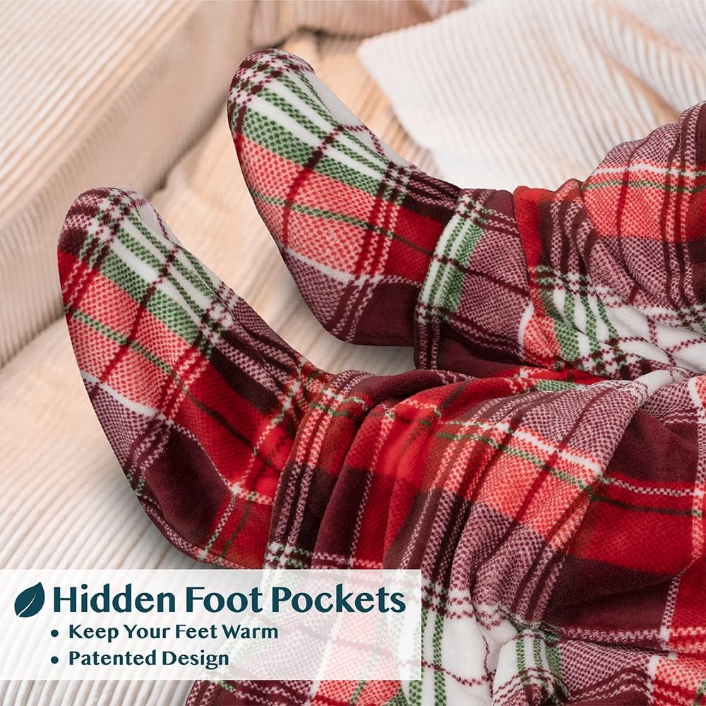 PAVILIA Fleece Blanket with Sleeves and Foot Pockets Women Men, Dark Purple