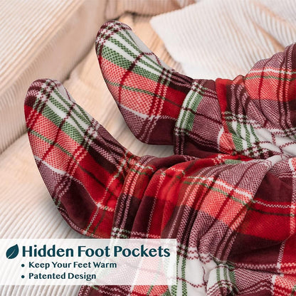 PAVILIA Fleece Blanket with Sleeves and Foot Pockets Women Men, Dark Purple
