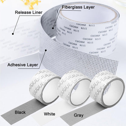 Black Window Screen Repair Tape（2" W×80" L） Strong Adhesive Screen Repair Tape Fiberglass Screen Tape Mesh Repair for Covering Windows or Doors Pet Mesh Cage Tears Holes
