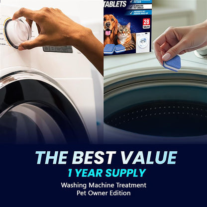 Washing Machine Cleaner Pro Tablets for Pet Owners, 28 Pack, Front/Top Load | Remove Stubborn Pet Hair, Washer Deep Cleaning, Septic Tank Safe, HE Support, Eliminates Pet Smells, Prevents Dander Build-up