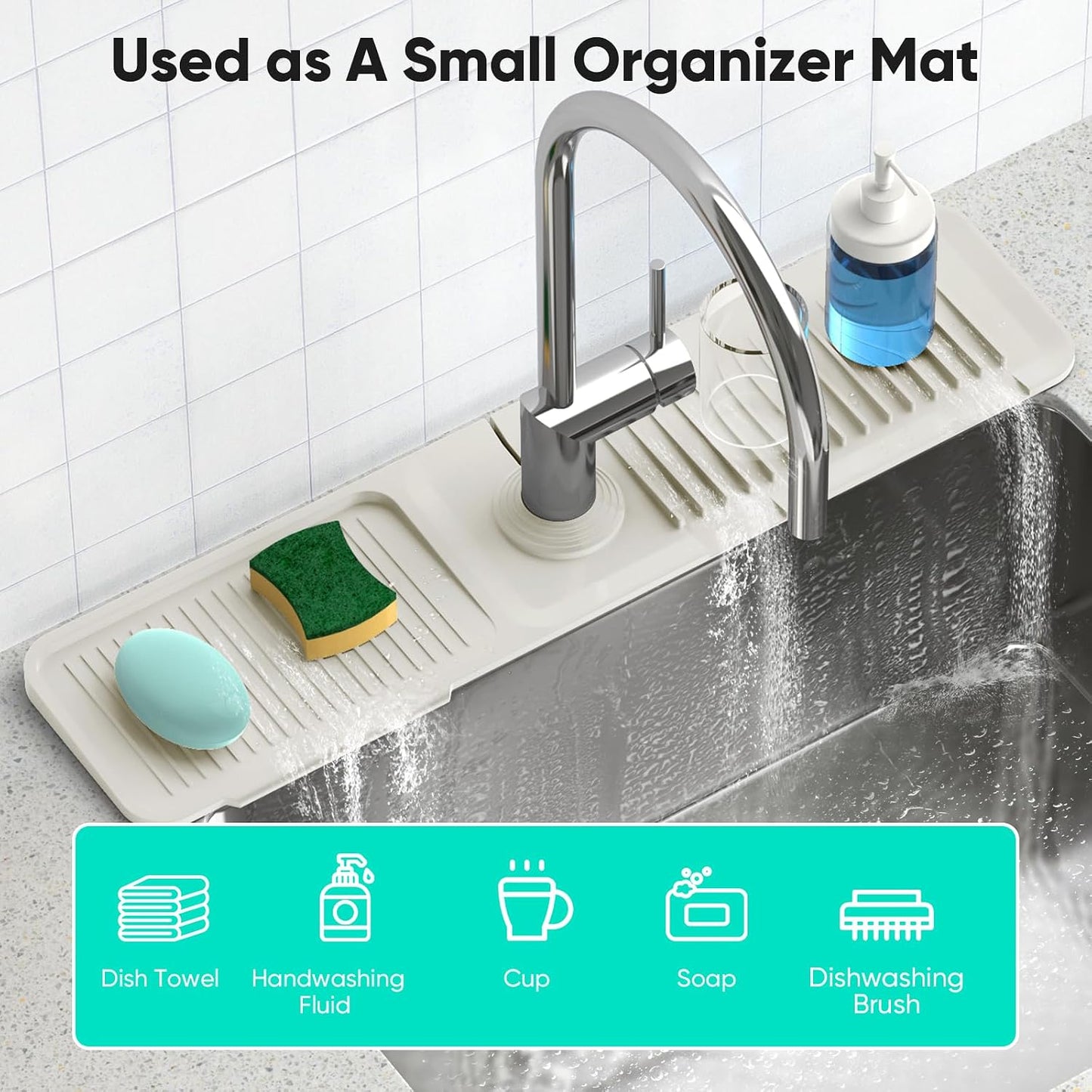 24 Inch Longer Faucet Mat for Kitchen Sink [5° Slope Fast Self-draining]Bathroom Kitchen Sink Splash Guard Silicone Sinks Faucet Mat Splash Guard for Kitchens Sinks Area Tidy Splashs Draining Mats