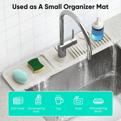 24 Inch Longer Faucet Mat for Kitchen Sink [5° Slope Fast Self-draining]Bathroom Kitchen Sink Splash Guard Silicone Sinks Faucet Mat Splash Guard for Kitchens Sinks Area Tidy Splashs Draining Mats