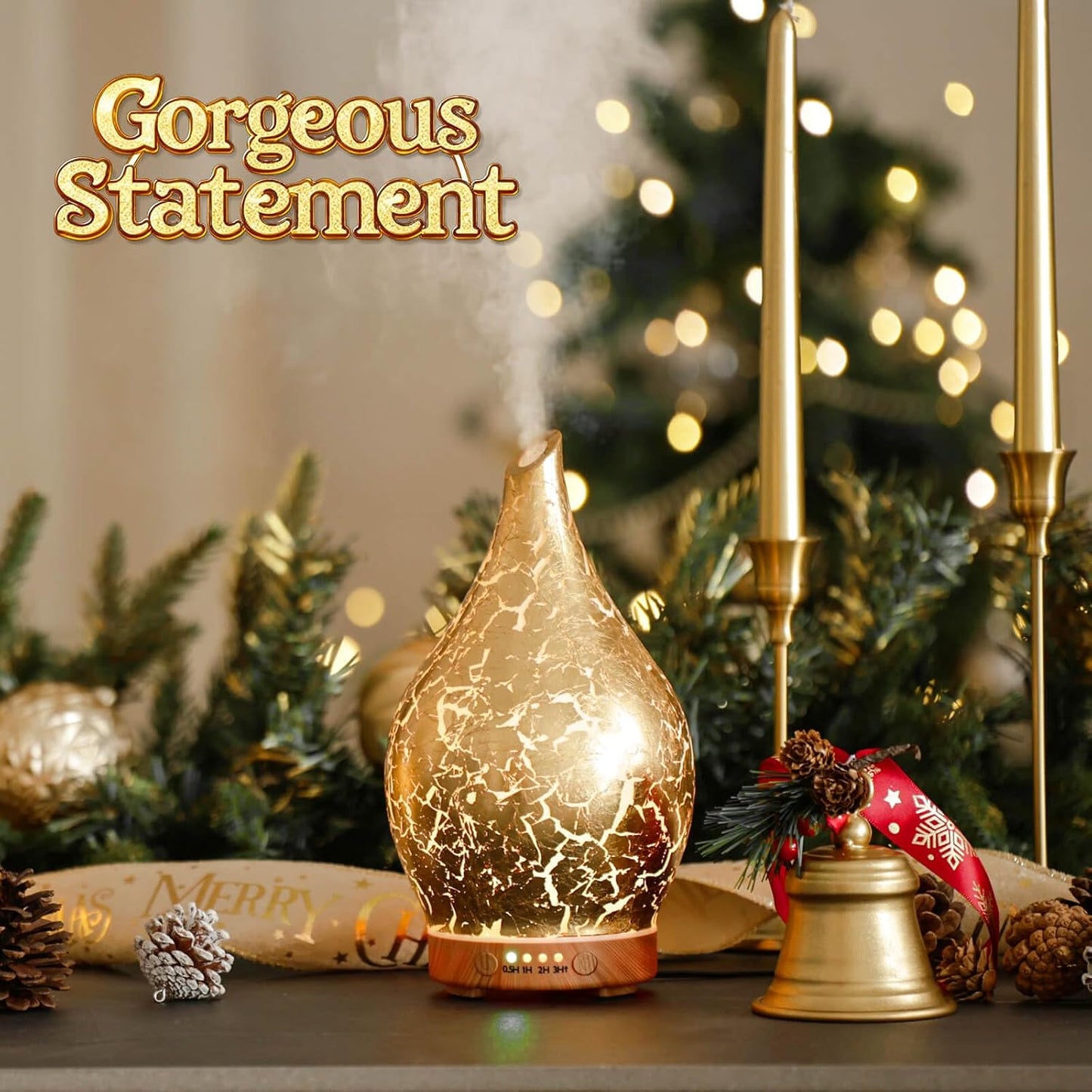 Porseme Oil Diffuser 3D Glass Aromatherapy Ultrasonic Humidifier, Air Refresh Auto Shut-Off, Timer Setting, BPA Free for Home Hotel Yoga Leisure SPA Gift 150ml Last 6H - Colors A