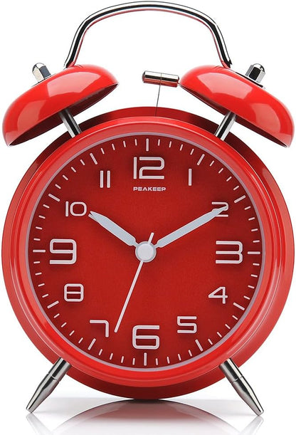 Peakeep Loud Alarm Clock for Heavy Sleepers Adults, Metal 4.5 Inches | Twin Bell Battery Operated Analog Alarm Clocks for Bedrooms Kids' Room Decoration (Jewel Blue)