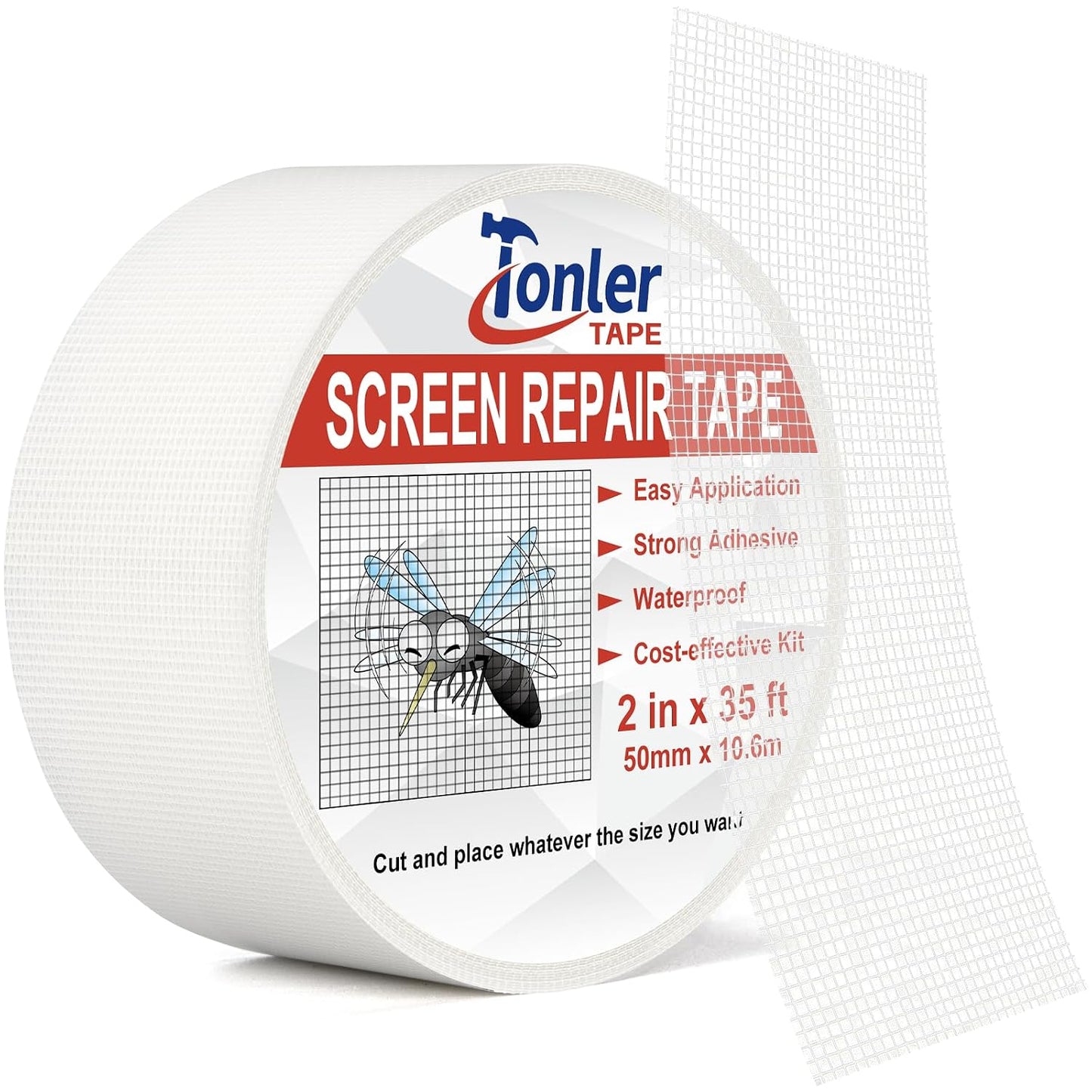 Gray Window Screen Repair Tape 2" x 40FT Fiberglass Strong Adhesive | Waterproof fiberglass mesh repair patch, fixes holes and tears, easy to cut and stick for window door screen repair