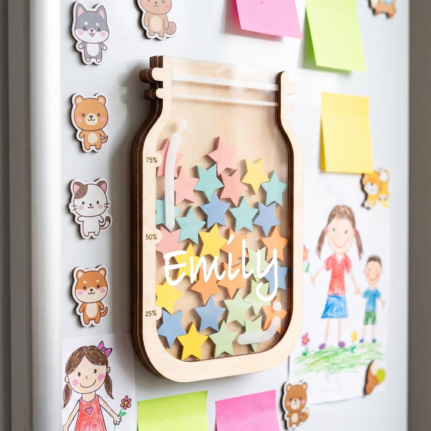 Reward Jar Potty Training Chart, Behavior Chart for Kids Classroom Must | Personalized Wooden And Acrylic Reward Jar For Chores, Home, Fridge, School Teacher Supplies, Includes Marker And Stand