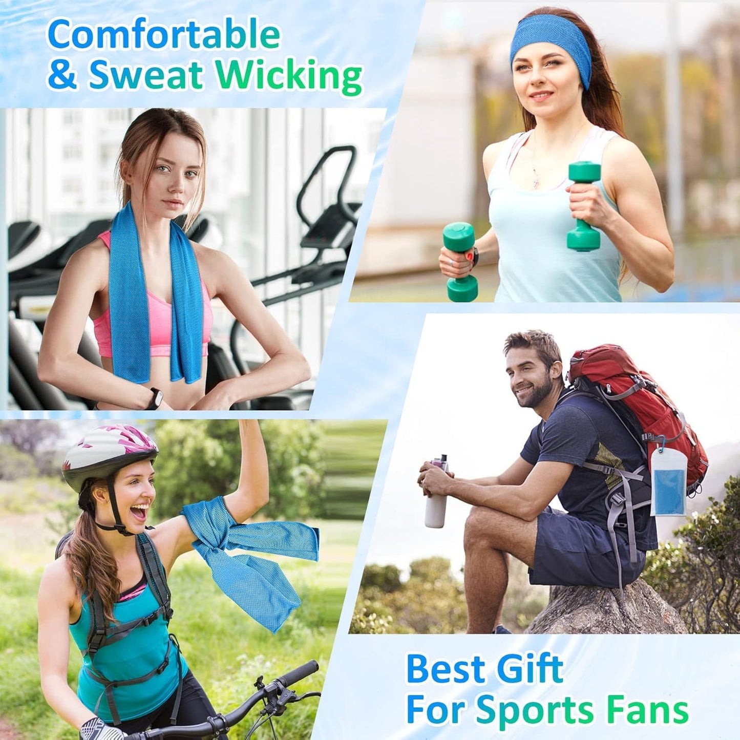 Cooling Towels 8 Pack(40"x12")for Neck and Face, Cooling Neck Wraps for Gym | Sweat wicking, Quick dry, Breathable, Reusable, Absorbent, Cold Towel for Running, Yoga, Travel, Climbing