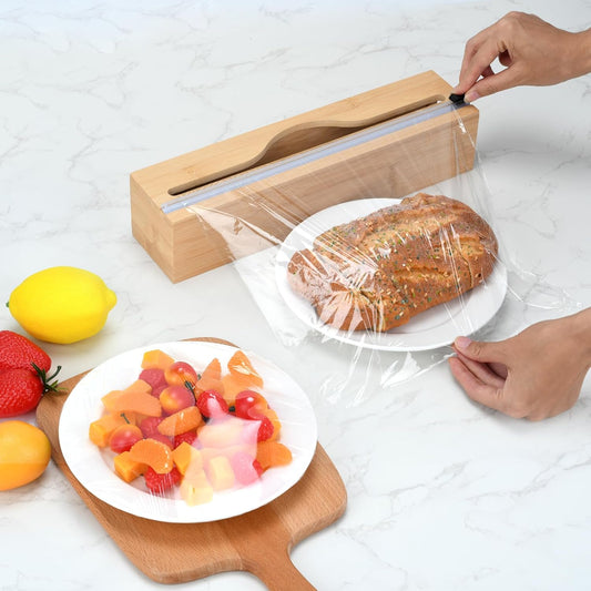 Plastic Wrap Dispenser with Cutter,Cling Wrap with Slide Cutter for Kitchen Storage Organization Holder for 12" Roll