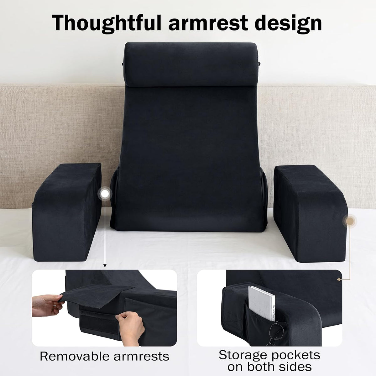 ENITYA 21" Reading Pillow for Bed with Firm Back Support & Big Pockets