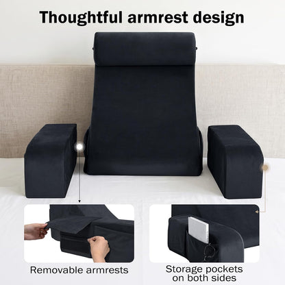 ENITYA 21" Reading Pillow for Bed with Firm Back Support & Big Pockets