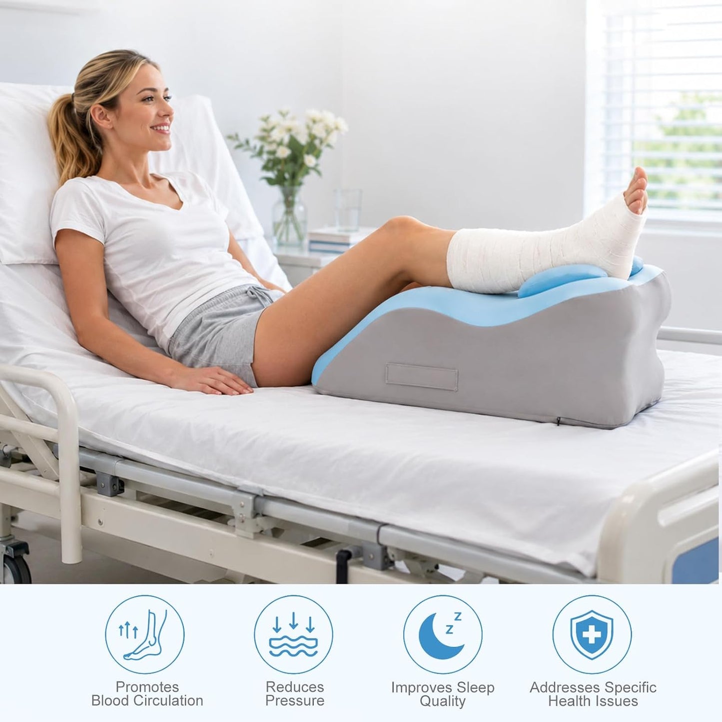 Leg Elevation Pillow, Adjustable Height for After Surgery, Blue | Memory Foam Wedge Pillow for Legs, Recovery/Rest Use, Relieves Swelling Knee Pain, Removable and Washable Cover, Single Leg