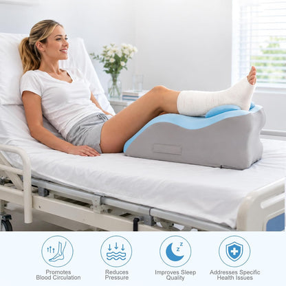 Leg Elevation Pillow, Adjustable Height for After Surgery, Blue | Memory Foam Wedge Pillow for Legs, Recovery/Rest Use, Relieves Swelling Knee Pain, Removable and Washable Cover, Single Leg