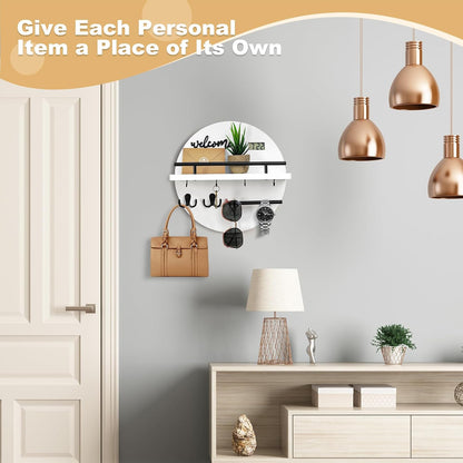 Key Holder for Wall, Key and Mail Holder Organizer with - Key Holder Wall Mount - Round Wooden Rustic Home Decor for Entryway, Mudroom, Hallway, Kitchen Office (Black)