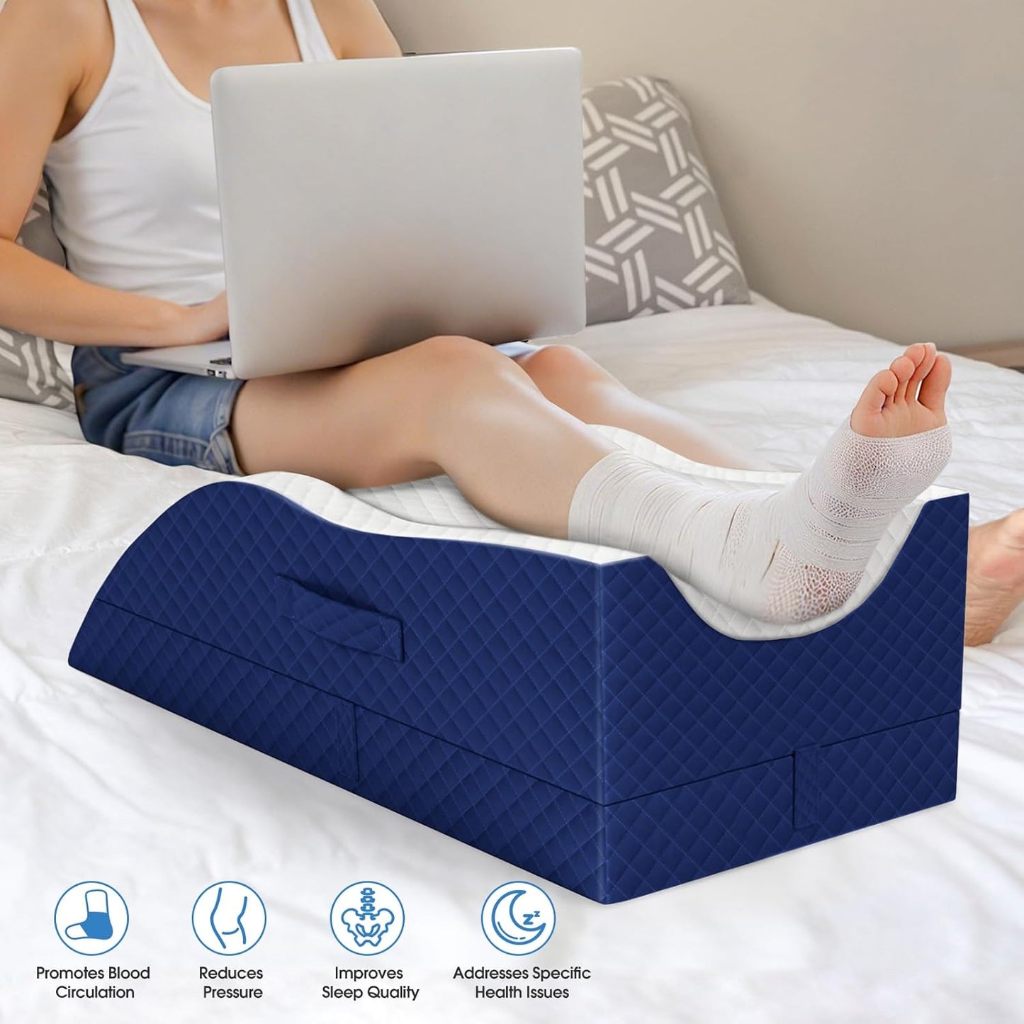 TranquilRelax Leg Elevation Pillows for After Surgery, Wedge Pillow, Grey | Memory Foam, All-around Knee & Ankle Support for Swelling, Height-adjustable, Nop-Slip Bottom, Washable Cover, Single-leg