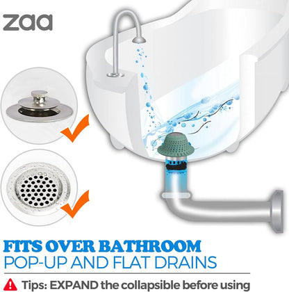 Bathtub Drain Strainer Silicone Bathroom Stopper Fixture Accessories | 2-Pack Gray Collapsible Shower Drain Hair Catcher for Pop Up Tubs, Traps Hair Before Clogs, Easy Clean for Bathroom Sinks
