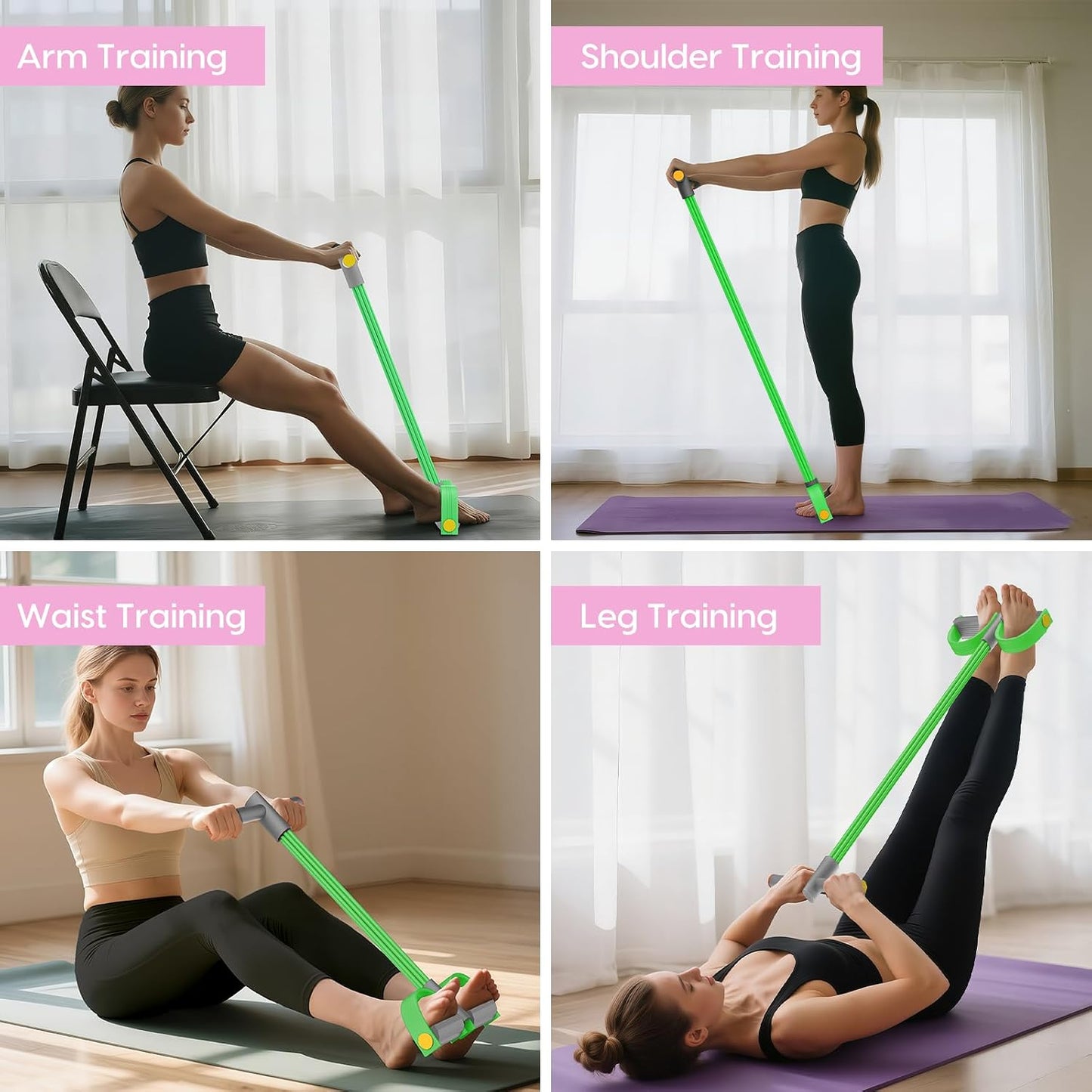 Pedal Resistance Band with Handles, 6-Tubes Natural Rubber Exercise Bands | Upgrade Foot Pedal Resistance Bands for Working Out, Multifunction Fitness Equipment for Abdomen, Waist, Arm, Leg, Pilates