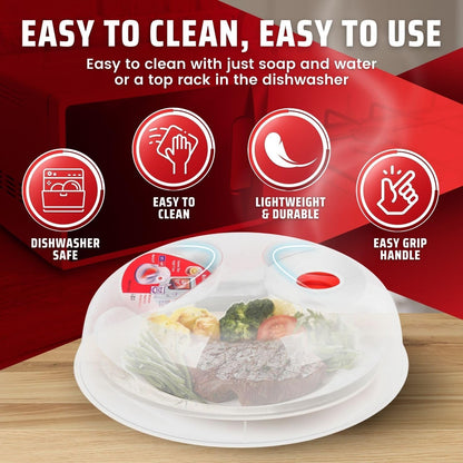 Flexzion 10.5 Inch Microwave Splatter Cover - BPA-Free Anti-Splatter Microwave Cover with Adjustable Steam Vent, Dishwasher Safe, Transparent Plastic Food Covers for Microwave Cooking | Transparent Dishwasher-Safe Plate Cover with Adjustable Steam Vent