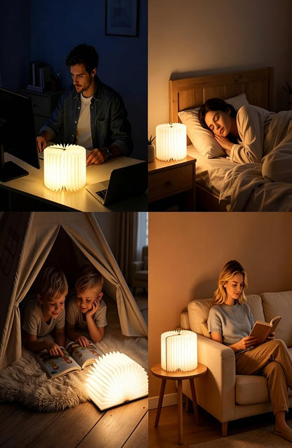 Book Lamp for Book Lovers Gifts-3 Color Lights,LED Ambient Lighting,Portable Foldable Paper Desk Lamp for Night Reading (Gold)