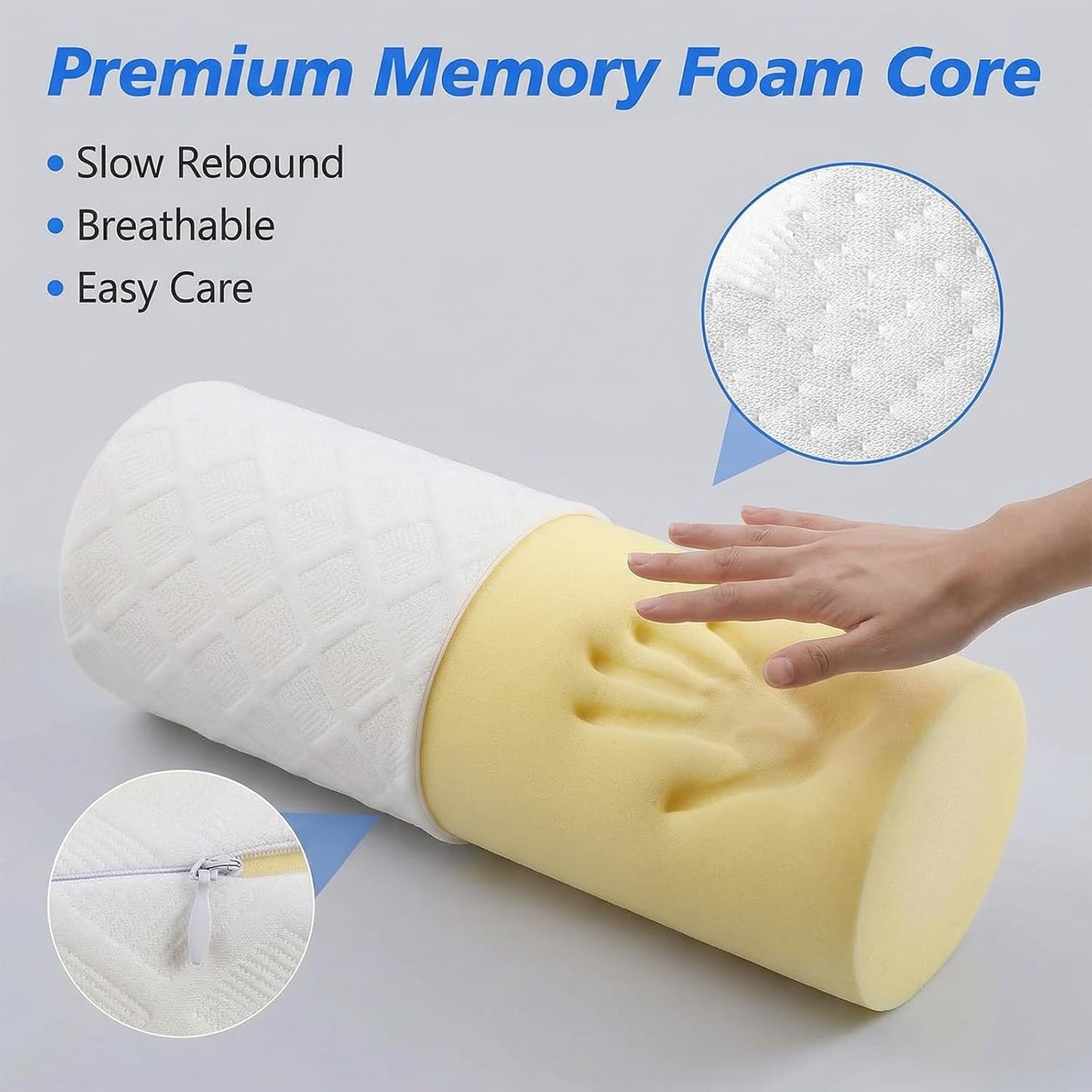 3.1" Small Neck Roll Memory Foam Pillow Cylinder,Detachable Cover | Neck Support Pillows for Sleeping,Comfortable Breathable,Round Bolster Pillow for Bed,Back ,Lumbar Leg and Yoga Pain Relief