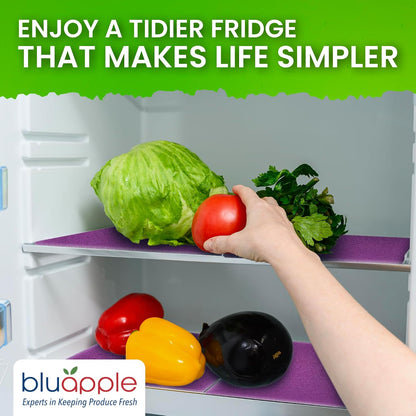 Bluapple FreshMats - Refrigerator Bin Liners, Fridge Drawer Mats - Keeps Produce Fresh Longer, Prevents Bruising, Promotes Air Circulation - BPA-Free Polyurethane Foam - (4-Piece Set, 12"x15", Green)