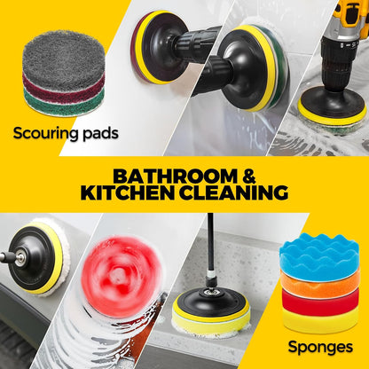 Holikme 22Pack Drill Brush Attachments Set,Scrub Pads & Sponge, Buffing Pads,Power Scrubber Brush,Car Polishing Pad Kit,Wax Applicator Pad,Car Cleaning Kit,Masonry Brushes,Cleaning Supplies | Buffing Sponges, Nylon Grout Tools, Microfiber Wax Pads, Tile