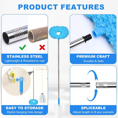 Storystore Ceiling Fan Cleaner Duster, Adjustable Microfiber Duster | 4.2FT Fan Cleaner with 13-50" Pole for Cleaning Fan Blades, Cobwebs, Walls, Doors and Windows, Brush for Dust Removal