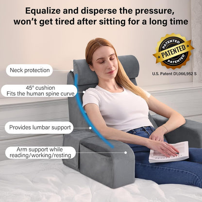ENITYA 21" Reading Pillow for Bed with Firm Back Support & Big Pockets